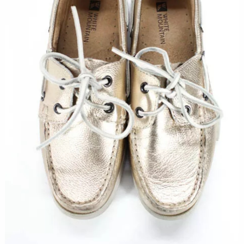 WHITE MOUNTAIN GOLD METALLIC LEATHER LACE UP 6.5 - Picture 2 of 6